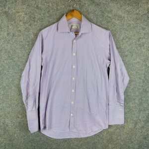 Hawes & Curtis Dress Shirt Mens 15 33 Purple Houndstooth French Cuff Formal